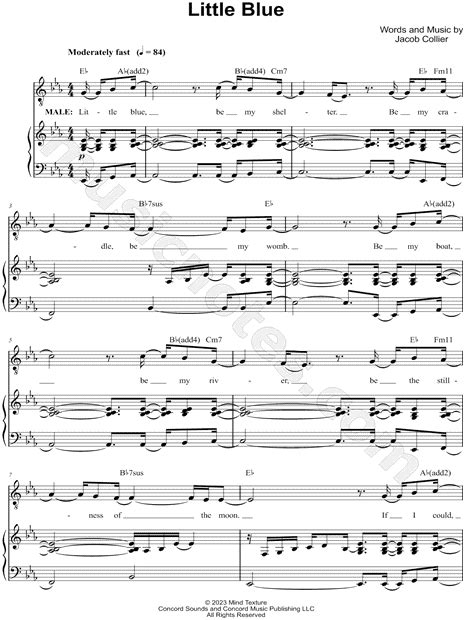 Jacob Collier feat. Brandi Carlile "Little Blue" Sheet Music in Eb Major (transposable ...