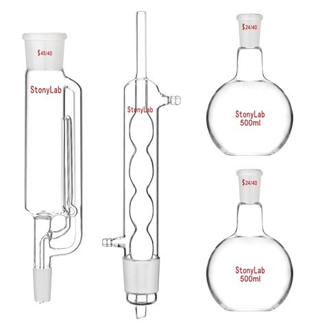 StonyLab 500ml Soxhlet Type Extraction Apparatus with Allihn Condenser and Flat Bottom Flasks in ...