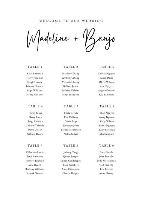 Printed Wedding Seating Chart - Printed Wedding Sign - Wedding Seating ...