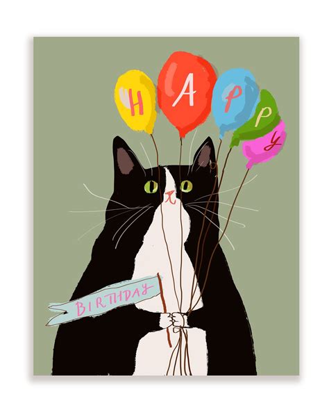 Happy Birthday Card Cat With Balloons Tuxie Cat - Etsy | Happy birthday ...