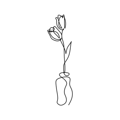 Continuous Line Art Drawing Of Minimal Flower Hand Drawn Vector Illustration Single One Design ...