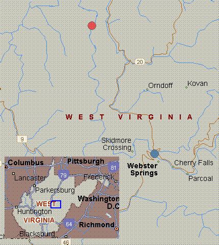 Map for Elk River, West Virginia, white water, Webster Springs to CR7