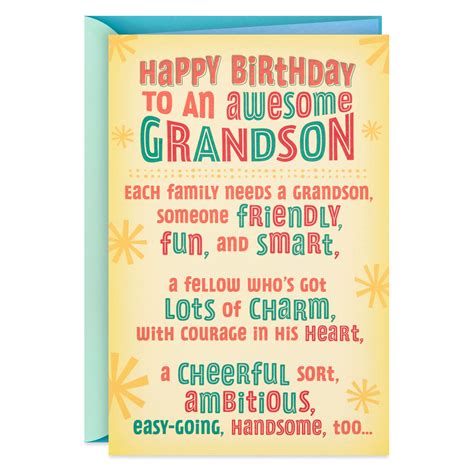 Cheerful, Handsome, Fun, Smart Grandson Birthday Card - Greeting Cards - Hallmark