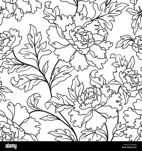 Floral seamless pattern. Flower background. Flourish ornamental line art wallpaper with flowers ...