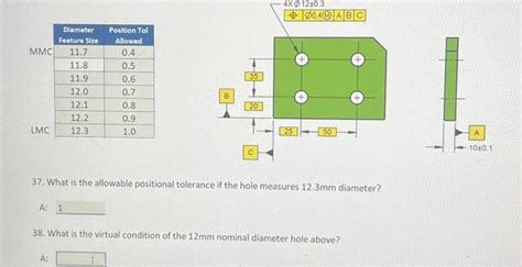 Solved 37. What is the allowable positional tolerance if the | Chegg.com