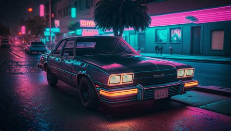 Cruising Down Memory Lane 80s Car on a Neon-Lit Street 24071081 Stock Photo at Vecteezy