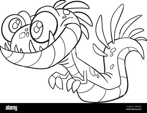 Illustration for coloring page and icon , cartoon style. A cute adorable creepy little monster ...