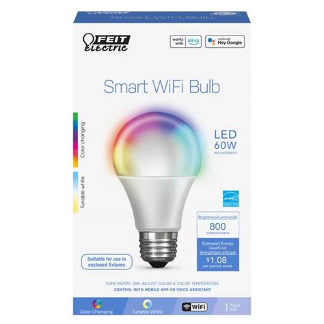 FEIT Electric A19 60W Smart WiFi Color Changing and Dimmable LED Light ...