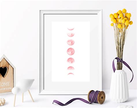 Moon Cycle Wall Art Pink Moon Phases Lunar Phases Wall Decor Printable ...