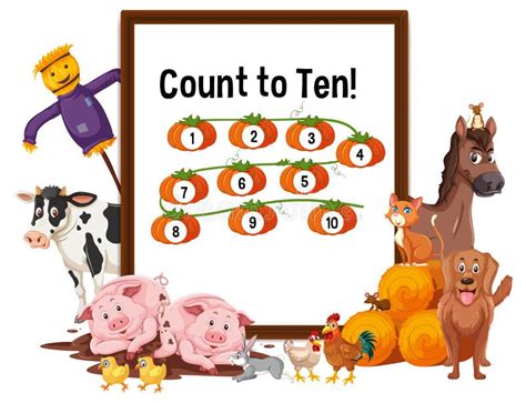 Count To Ten Board with Farm Animals Stock Vector - Illustration of count, kindergarten: 229749841