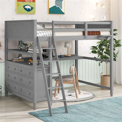 Harper Bright Designs Twin Size Loft Bed With Desk Underneath Twin Loft Bed With Shelves And ...