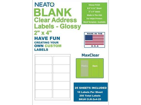 Neato Clear Address Labels – 2" X 4" – 10 Labels Per Sheet throughout 2 X 4 Label Template 10 ...