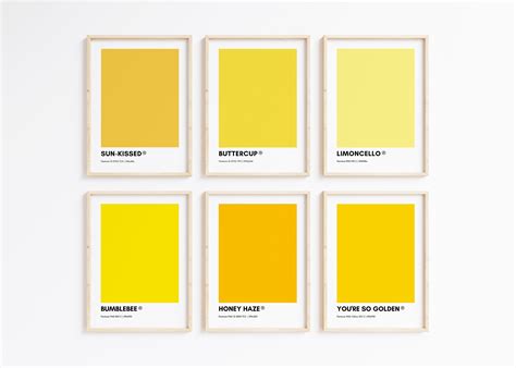 Pantone YELLOW Wall Art Printable Bundle Set of 6 Prints Yellow Pantone Colors Home Decor ...