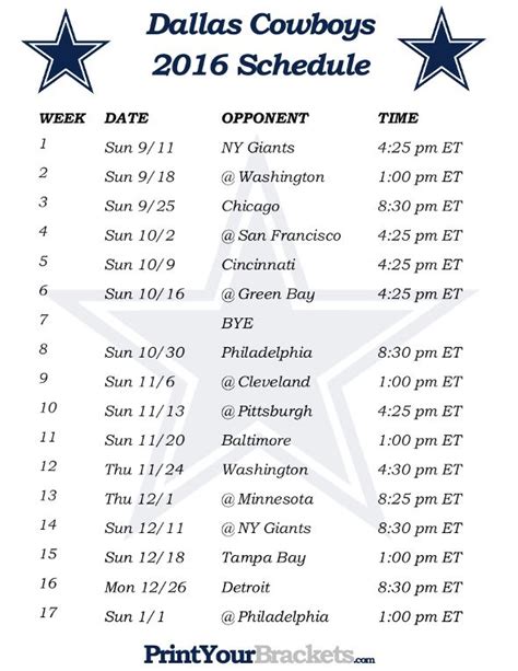 Cowboys Schedule For This Season