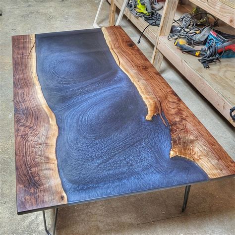Walnut Coffee Table w/ Midnight Blue River - True Grit Woodworking