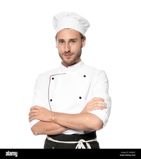 Professional chef wearing uniform on white background Stock Photo - Alamy