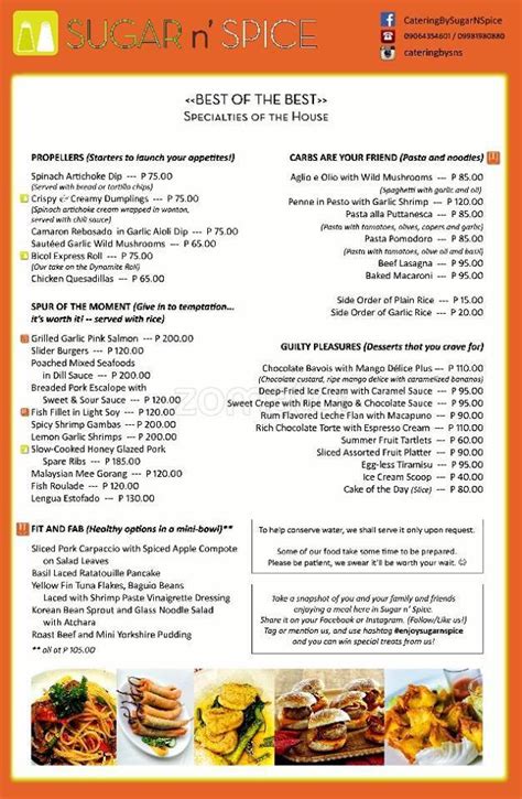 Menu at Sugar n' Spice restaurant, Parañaque