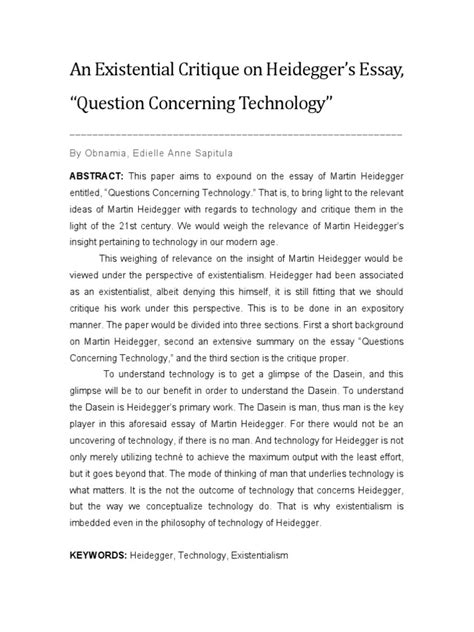 An Existential Critique of Heidegger's Philosophy of Technology Through ...