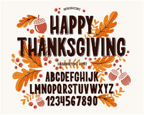 Font Thanksgiving Day. Typography Alphabet with Colorful Autumn Illustrations Stock Vector ...