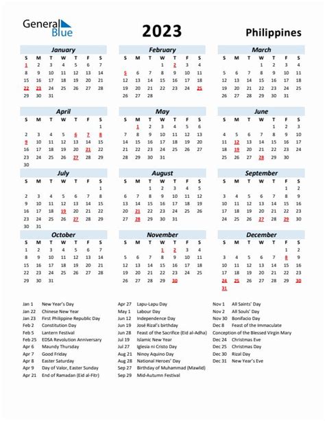 2023 Philippines Calendar with Holidays | Printable calendar template ...