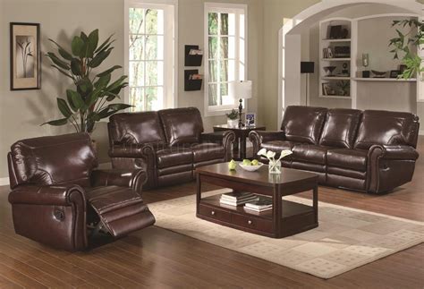 Modern Burgundy Leather Reclining Sofa & Loveseat Set