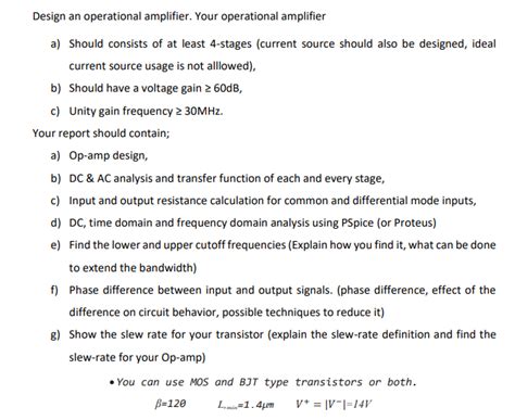 Design an operational amplifier. Your operational | Chegg.com