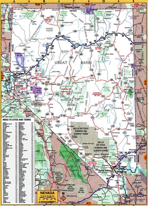 Map of Nevada state,Free highway road map NV with cities towns counties