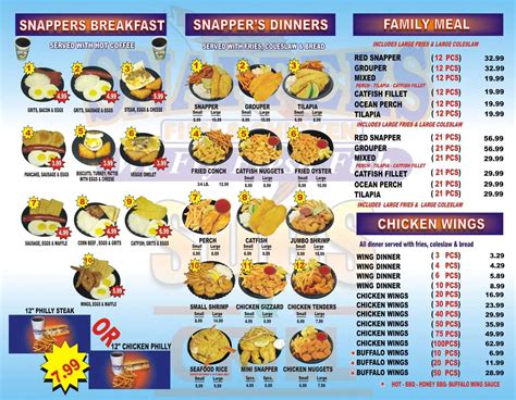 Snappers Restaurant Menu