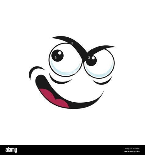 Cartoon plot face vector gloat smile emoji with angry eyes and smiling ...