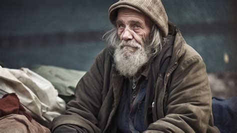 An Old Homeless Man Sits Alone On The Street Background, Homeless ...