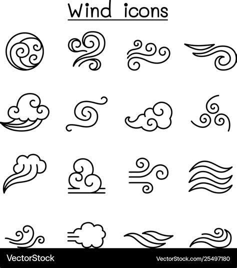 Wind icon set in thin line style Royalty Free Vector Image