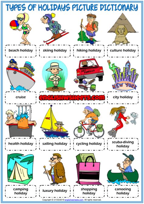 Holiday Types ESL Picture Dictionary Worksheet For Kids