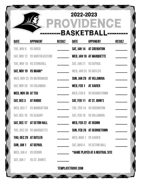 Marquette Basketball Printable Schedule - Printable Word Searches