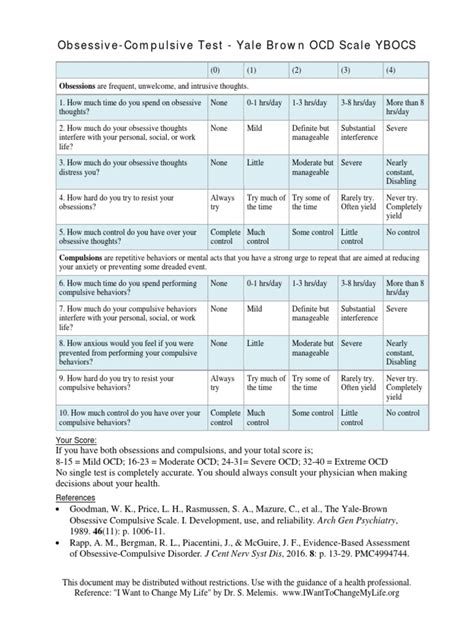 Obsessive Compulsive Disorder Test Yale Brown Ocd Scale Ybocs | PDF | Obsessive–Compulsive ...