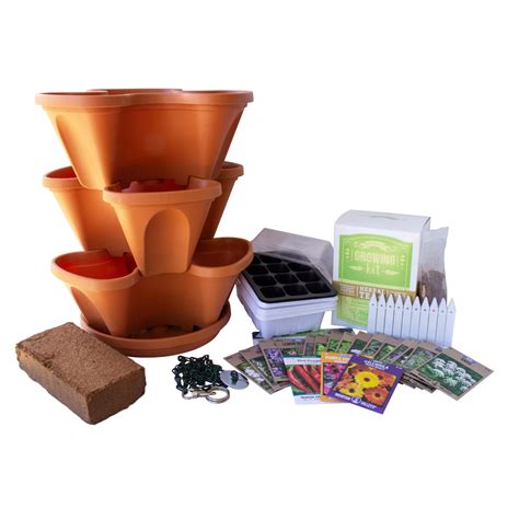 Garden Stacker Planter Medicinal & Herbal Tea Herb Garden Kit - Color: Terracotta - Stackable ...