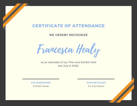 Perfect Attendance Certificate Template - Sampletemplate.my.id