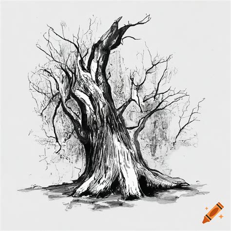 Ink drawing of a split dead tree on Craiyon