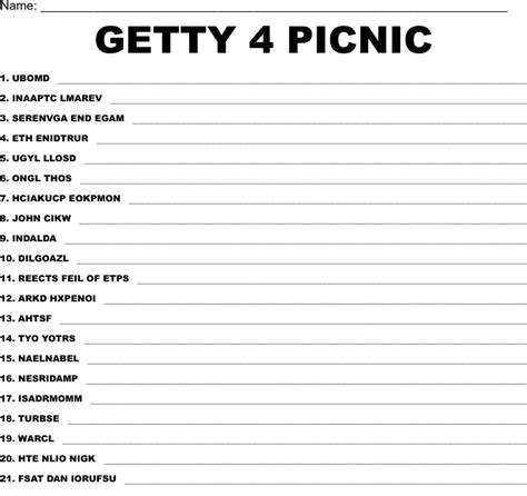 GETTY 4 PICNIC Word Scramble - WordMint