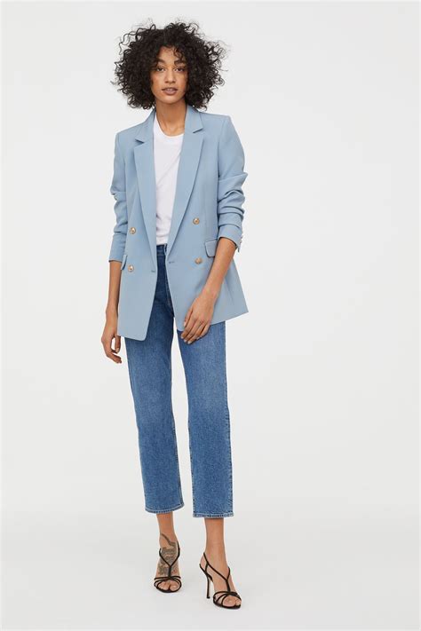 H&M Double-Breasted Blazer Jacket in Light Blue | Blazer outfits for women, Blue blazer women ...