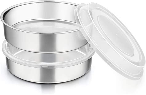 Amazon.com: 8-inch Round Baking Cake Pan with Lid, P&P CHEF Stainless Steel Cake Pan and Plastic ...