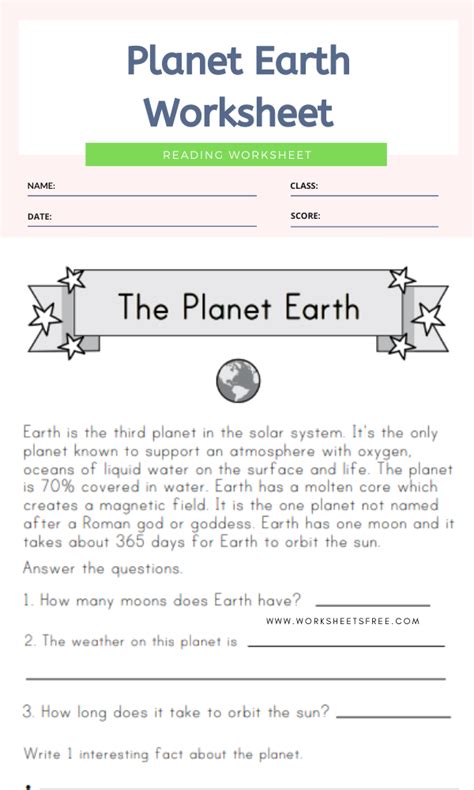 Grade 1 Worksheets Our Planet Earth