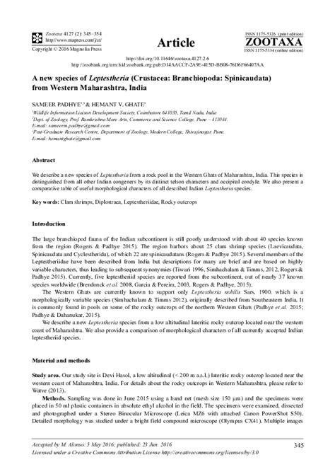 (PDF) Article A new species of Leptestheria (Crustacea: Branchiopoda: Spinicaudata) from Western ...