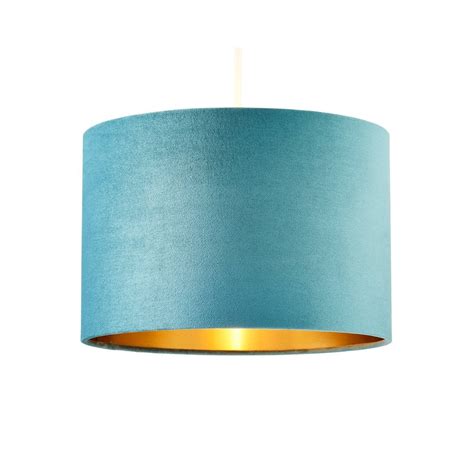 BHS Velvet 30cm Ceiling Pendant Shade In Teal And Brass Finish