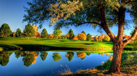 nature, Landscape, Trees, Grass, Fall, Colorful, Water, River, HDR, House, Reflection Wallpapers ...