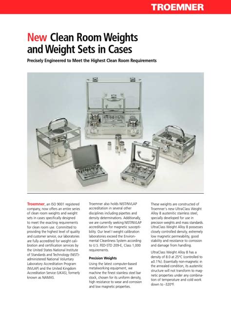 Clean Room Weight Set | PDF | Calibration | Engineering