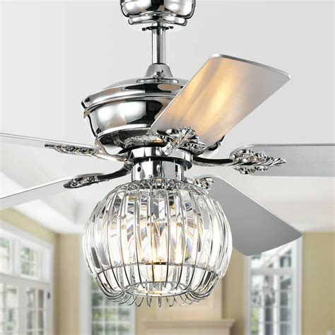 Dalinger Chrome 52-inch Lighted Ceiling Fan with Globe Crystal Shade (includes Remote and Light ...