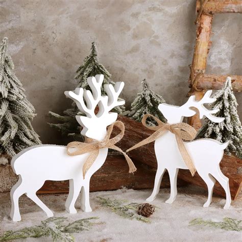 Amazon.com: Treory 2Pcs Reindeer Christmas Decorations Rustic Wooden ...