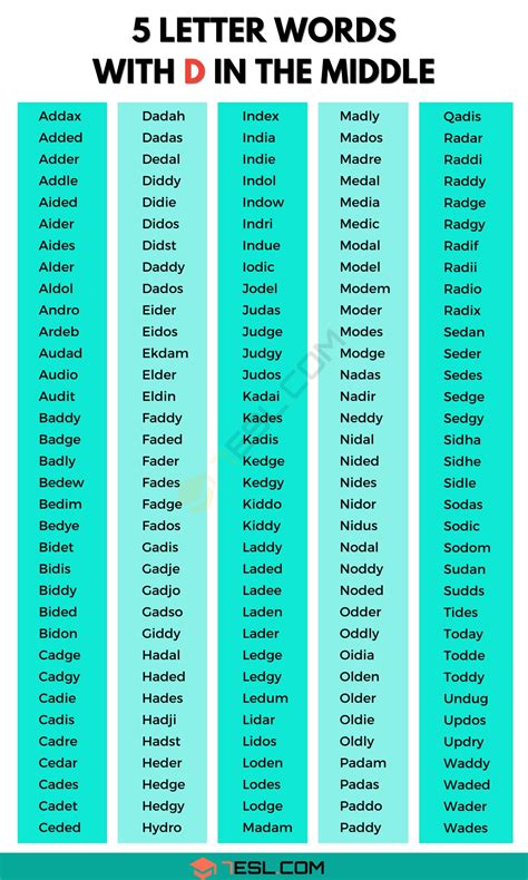 5 Letter Words with D in the Middle (460+ English Words) • 7ESL