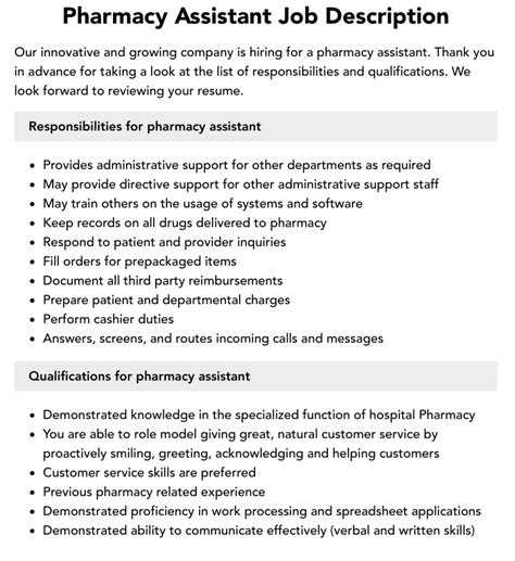 Pharmacy Assistant Job Description | Velvet Jobs