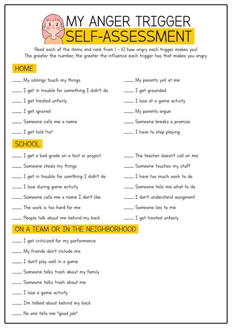 Printable Anger Triggers Worksheet